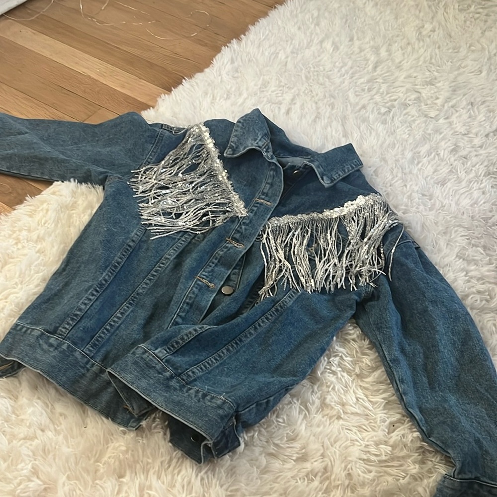 Denim Jacket With Sparkle Tassel